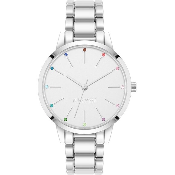 Nine West Women's Silver Crystal Accented Bracelet Watch - Picture 1 of 4